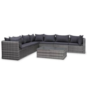 vidaXL Salon de jardin 8 pcs avec coussins R&eacute;sine tress&eacute;e Gris