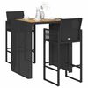 vidaXL Ensemble de bar de jardin 3 pcs sans coussins noir poly rotin