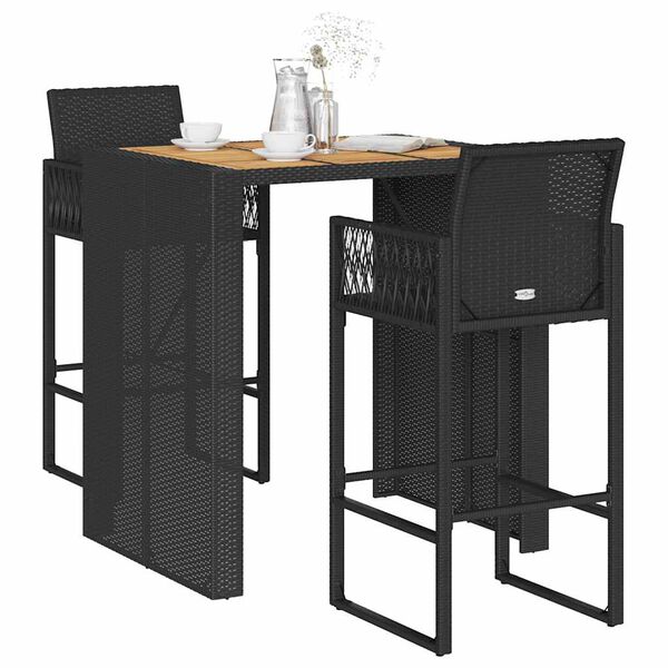 vidaXL Ensemble de bar de jardin 3 pcs sans coussins noir poly rotin