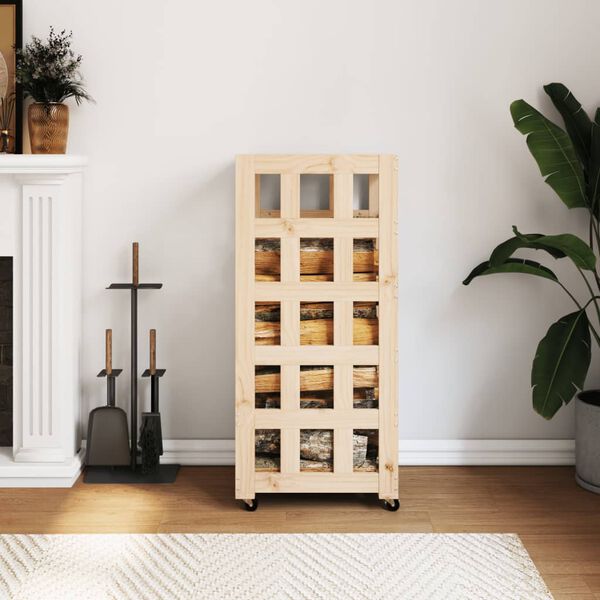 vidaXL Porte-b&ucirc;ches avec roulettes 40x49x110 cm bois massif de pin
