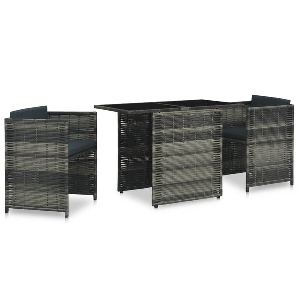 vidaXL Ensemble de bistro 3 pcs avec coussins R&eacute;sine tress&eacute;e Gris