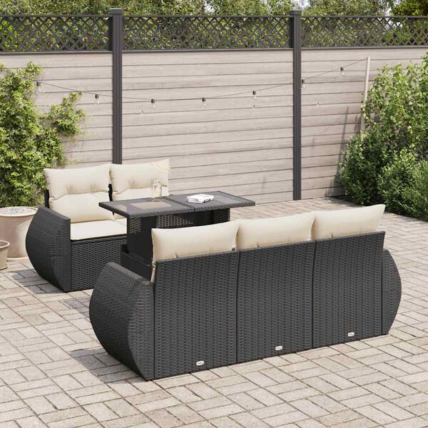 vidaXL Salon de jardin 6 pcs avec coussins noir r&eacute;sine tress&eacute;e