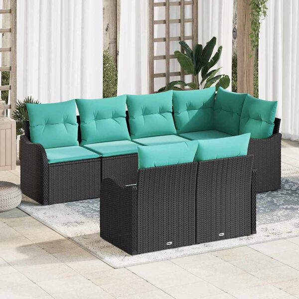 vidaXL Ensemble de canap&eacute; de jardin avec coussin 7 pcs Noir Poly rotin