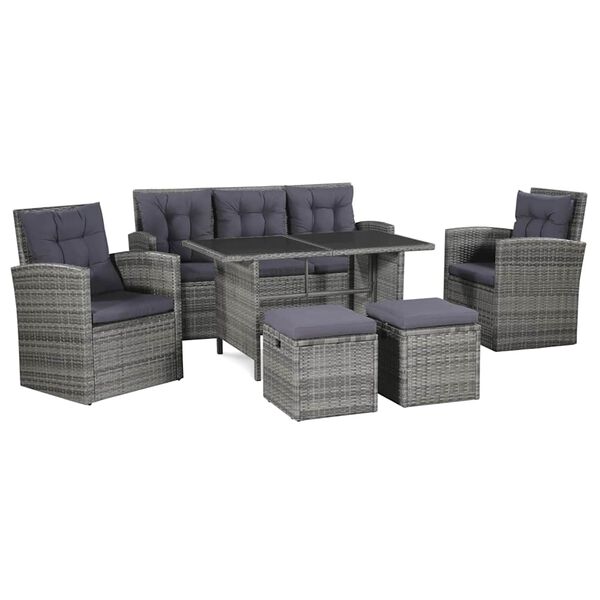 vidaXL Salon de jardin 6 pcs avec coussins r&eacute;sine tress&eacute;e gris