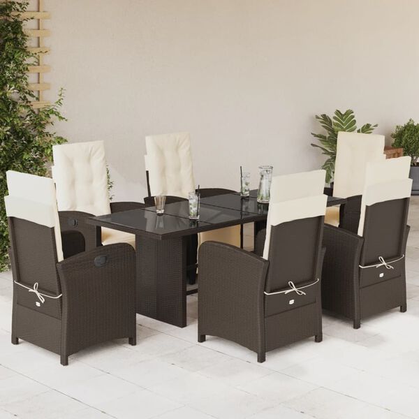 vidaXL Ensemble &agrave; manger de jardin et coussins 7 pcs marron rotin