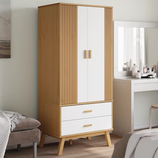 vidaXL Garde-robe OLDEN blanc et marron 76,5x53x172 cm bois massif pin