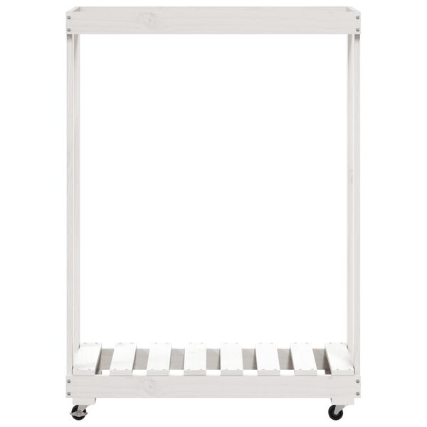 vidaXL Porte-bûches avec roulettes blanc 76,5x40x108cm bois massif pin
