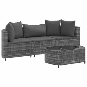 vidaXL Salon de jardin 4 pcs avec coussins gris r&eacute;sine tress&eacute;e