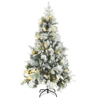 vidaXL Sapin de Noël pré-éclairé avec neige floquée/cônes 195cm PVC/PE