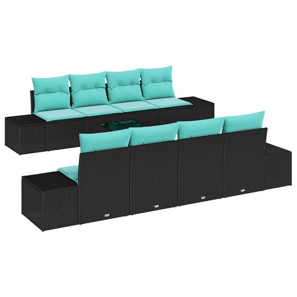vidaXL Ensemble de canap&eacute; de jardin 9 pcs Noir et turquoise polyrotin