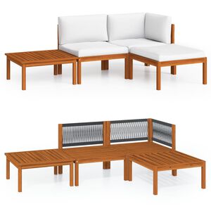 vidaXL Salon de jardin 4 pièces avec coussins, bois d'acacia crème et corde