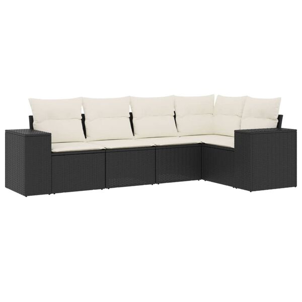 vidaXL Salon de jardin 5 pcs avec coussins noir r&eacute;sine tress&eacute;e