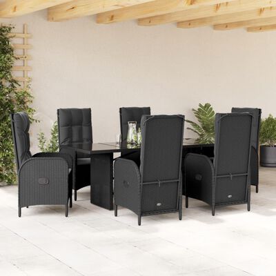 vidaXL Ensemble à manger de jardin coussins 7pcs Noir Résine tressée