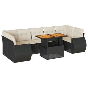 vidaXL Salon de jardin 8 pcs avec coussins noir r&eacute;sine tress&eacute;e