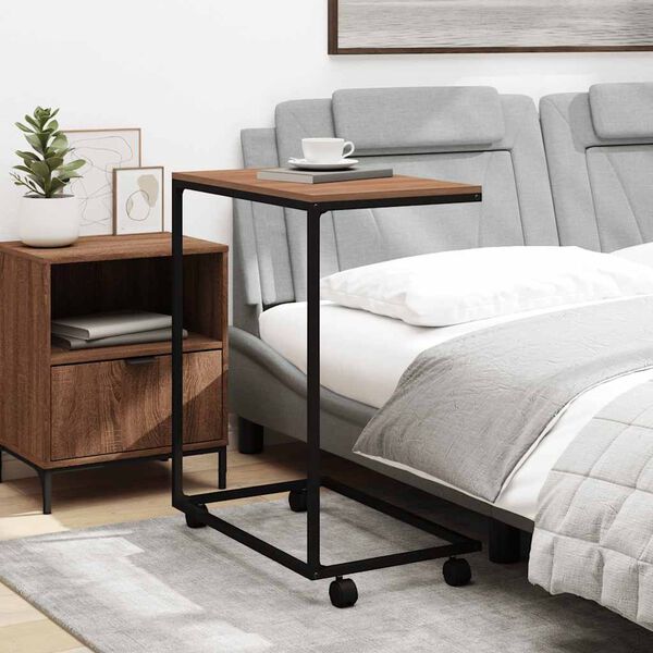 vidaXL Table d'appoint avec roues noir 55x35x70 cm bois d'ing&eacute;nierie