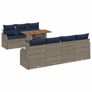 vidaXL Ensemble de canap&eacute; de jardin 8 pcs gris et bleu marine