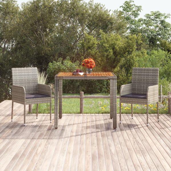 vidaXL Table de jardin dessus en bois Gris 90x90x75 cm R&eacute;sine tress&eacute;e