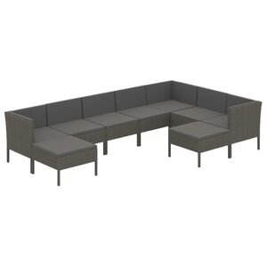 vidaXL Salon de jardin 9 pcs avec coussins R&eacute;sine tress&eacute;e Gris
