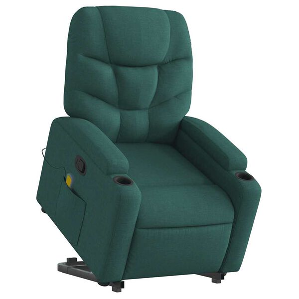vidaXL Fauteuil inclinable de massage vert fonc&eacute; tissu