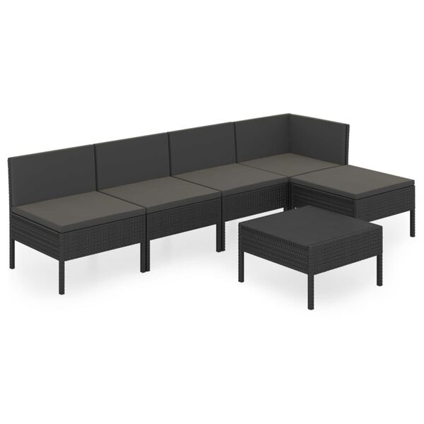 vidaXL Salon de jardin 6 pcs avec coussins résine tressée noir