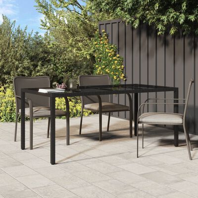 vidaXL Table de jardin Noir 190x90x75 cm Verre trempé/résine tressée