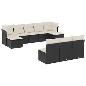 vidaXL Salon de jardin 10 pcs avec coussins noir r&eacute;sine tress&eacute;e