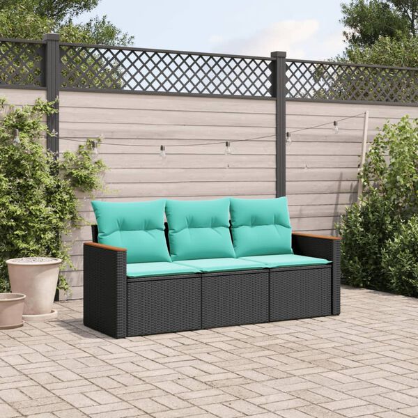 vidaXL Salon de jardin 3 pcs avec coussins noir r&eacute;sine tress&eacute;e