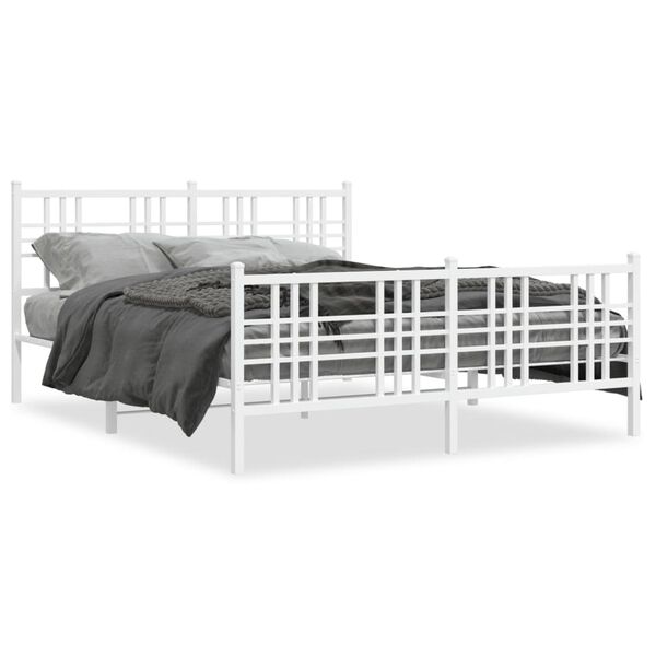 vidaXL Cadre de lit m&eacute;tal sans matelas et pied de lit blanc 150x200 cm