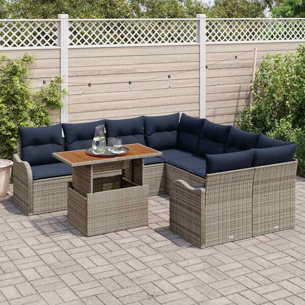 vidaXL Ensemble de canap&eacute; de jardin 9 pcs Gris et bleu marine