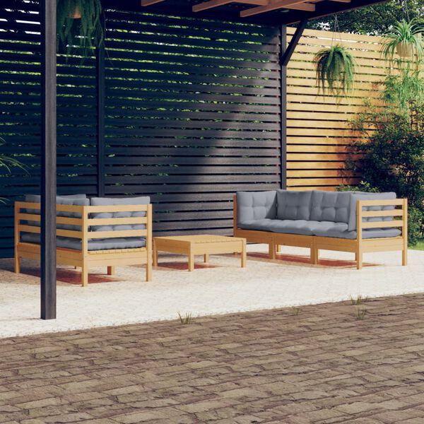 vidaXL Salon de jardin 6 pcs avec coussins gris bois de pin