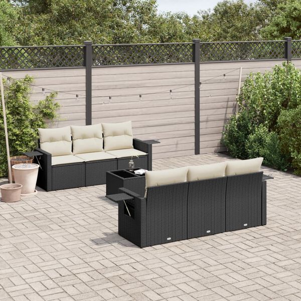 vidaXL Salon de jardin 7 pcs avec coussins noir r&eacute;sine tress&eacute;e