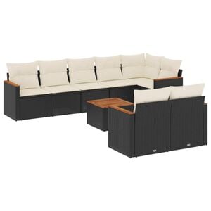 vidaXL Salon de jardin 9 pcs avec coussins noir r&eacute;sine tress&eacute;e