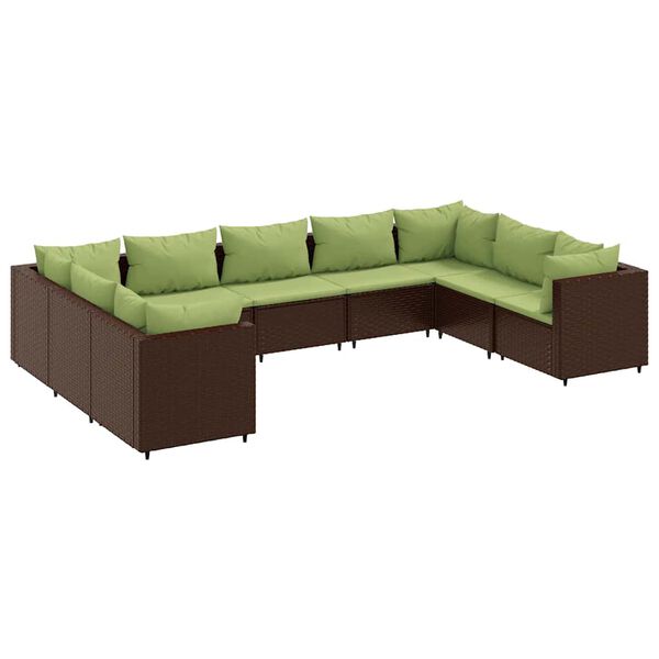 vidaXL Salon de jardin avec coussins 9 pcs marron r&eacute;sine tress&eacute;e