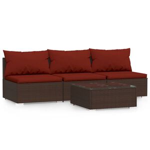 vidaXL Salon de jardin 4 pcs avec coussins Marron R&eacute;sine tress&eacute;e