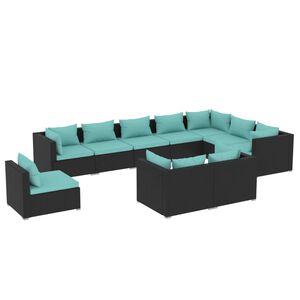 vidaXL Salon de jardin 10 pcs avec coussins R&eacute;sine tress&eacute;e Noir