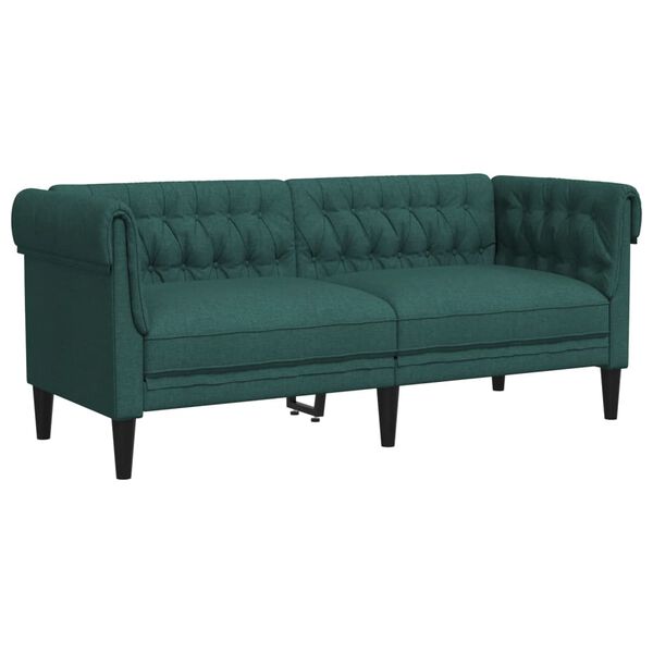 vidaXL Canapé Chesterfield 2 places vert foncé tissu