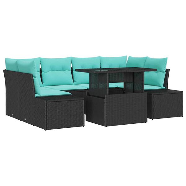 vidaXL Ensemble de canap&eacute; de jardin 7 pcs Noir et turquoise