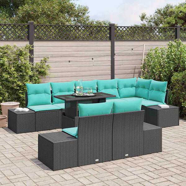vidaXL Ensemble de canap&eacute; de jardin 9 pcs Noir et Bleu polyrotin