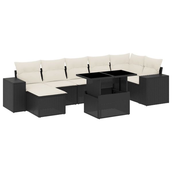 vidaXL Salon de jardin 8 pcs avec coussins noir r&eacute;sine tress&eacute;e
