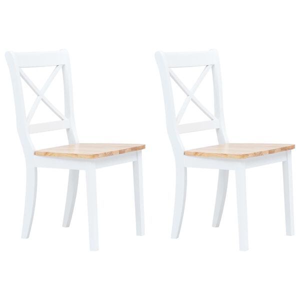 vidaXL Chaises à manger lot de 2 blanc et bois clair bois hévéa massif