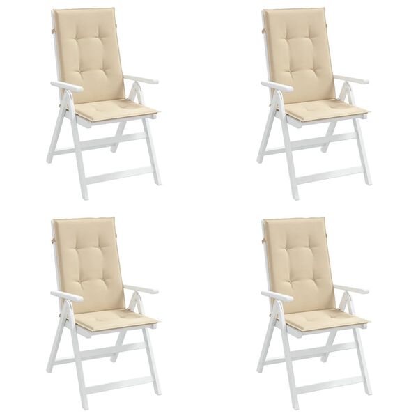 vidaXL Coussins de chaise de jardin dossier haut lot de 4 beige tissu