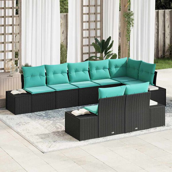 vidaXL Ensemble de canap&eacute; de jardin avec coussin 8 pcs Noir polyrotin