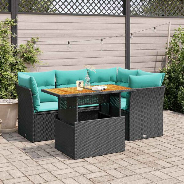 vidaXL Salon de jardin 5 pcs avec coussins noir r&eacute;sine tress&eacute;e