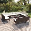 vidaXL Salon de jardin 14 pcs avec coussins R&eacute;sine tress&eacute;e Marron