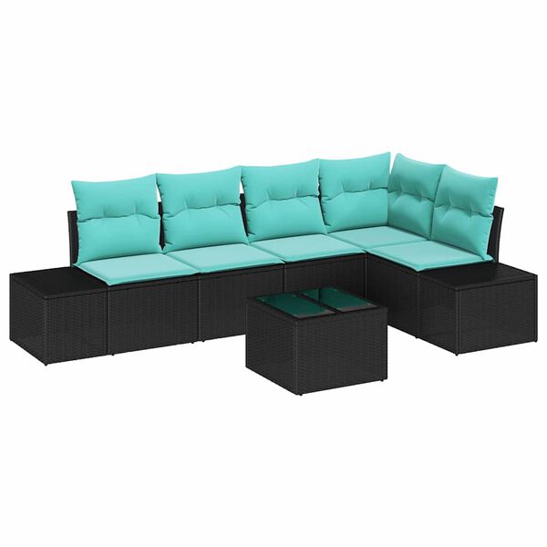 vidaXL Ensemble de canap&eacute; de jardin Noir et turquoise polyrotin