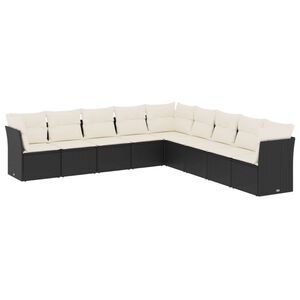 vidaXL Salon de jardin 9 pcs avec coussins noir r&eacute;sine tress&eacute;e