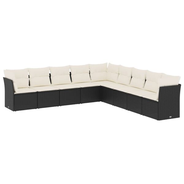 vidaXL Salon de jardin 9 pcs avec coussins noir r&eacute;sine tress&eacute;e