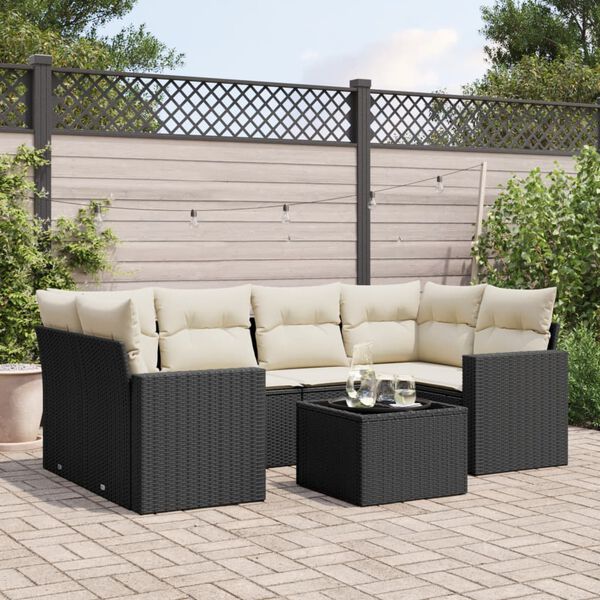 vidaXL Salon de jardin 7 pcs avec coussins noir r&eacute;sine tress&eacute;e