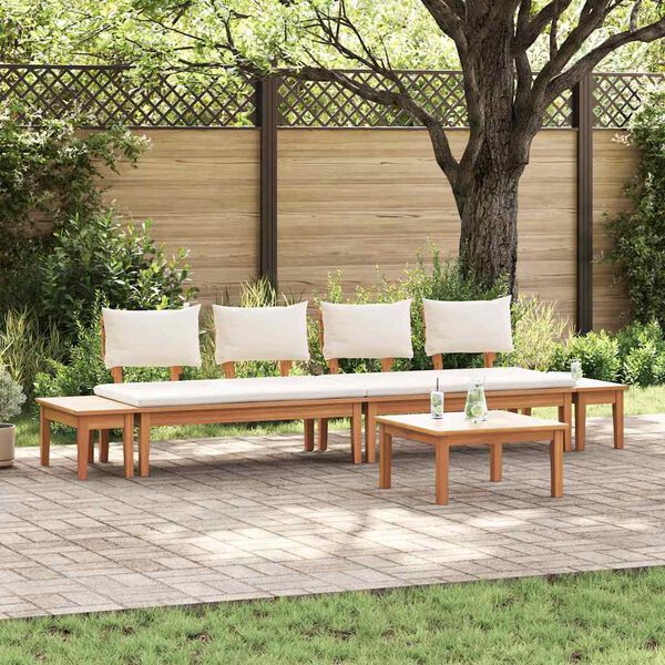 vidaXL Ensemble de banc de jardin avec coussin 5 pcs Marron et Crème