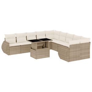vidaXL Salon de jardin 11 pcs avec coussins beige r&eacute;sine tress&eacute;e
